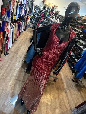 Fashion Nova Burgundy Red Sequin Maxi Dress